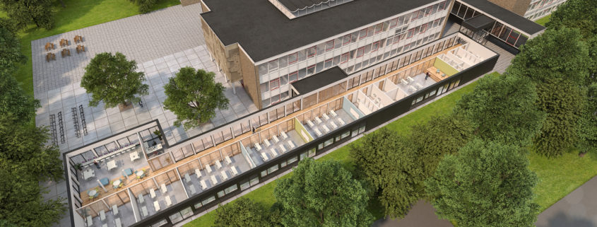 artist impression tijdelijke huisvesting bovenaf